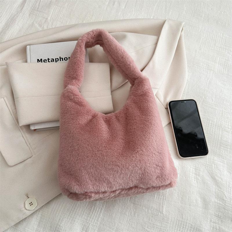 

Женская плюшевая сумка-тоут с большим цветком, 2025 весна, новая плюшевая сумка-тоут, повседневная модная сумка через плечо розовый