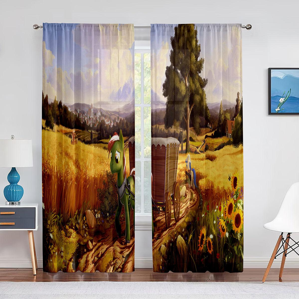 

Загородная ферма-сарай с петухом и восходящим солнцем, прозрачная вуаль, занавеска для гостиной, спальни, кухни, современный тюль, декор для окон 1 PCS W100XH250cm&Rod Pocket