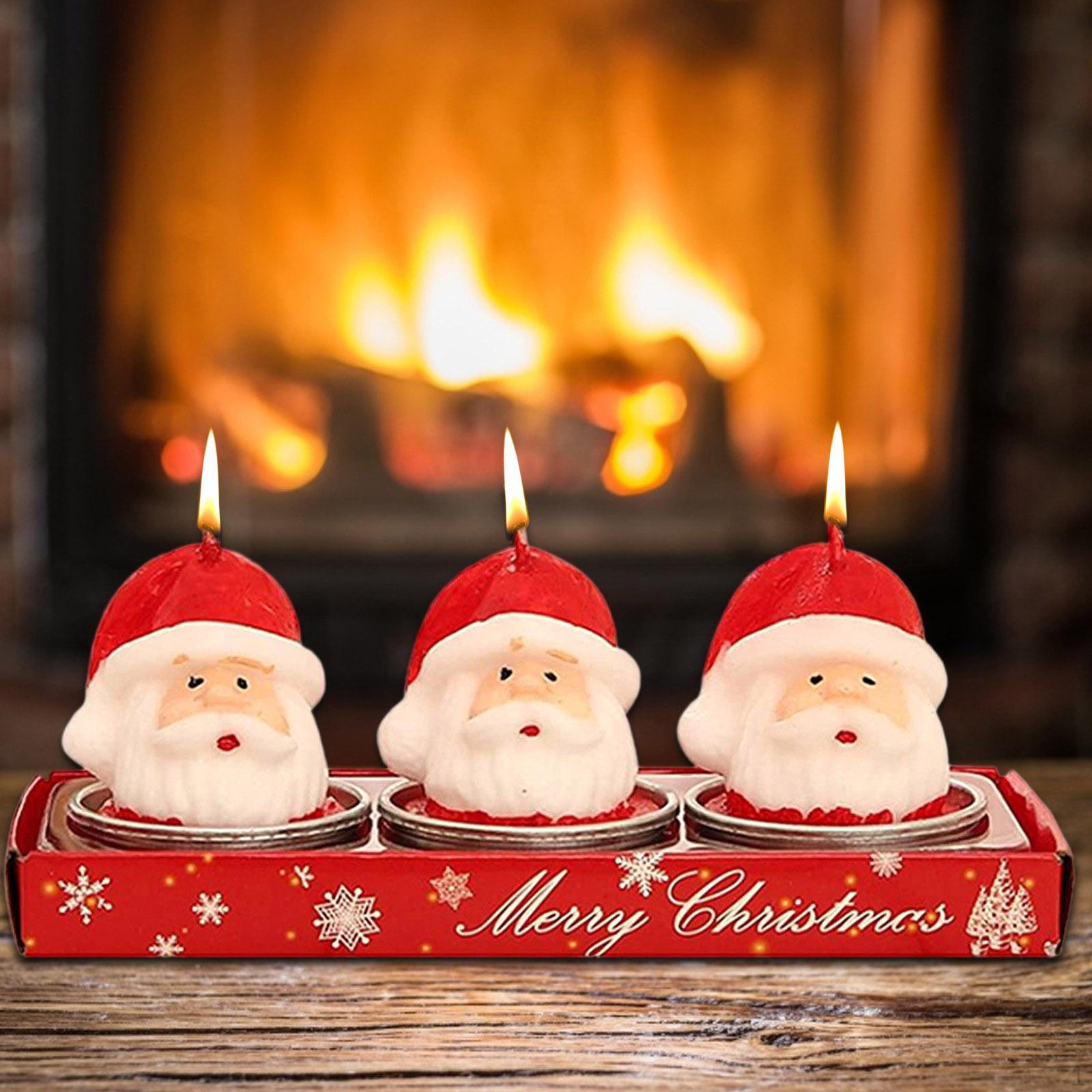 

3Pcs Lovely Christmas Candle Set Decorative Tealight Ornament Portable for Home Decor Kids Big head Santa