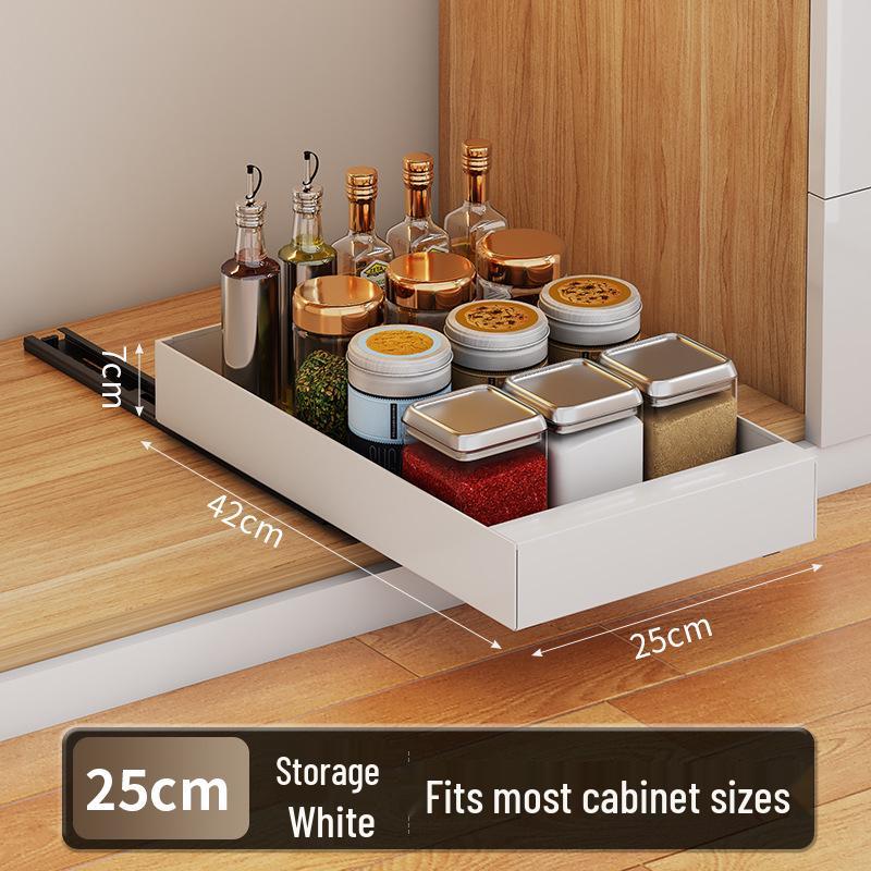 Retractable Under-Sink Pull-Out Storage Drawer for Kitchen Cookware and Spice Organization