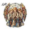 Transparent Acrylic Window Art Moon-Shaped Wreath Hanging Ornament Butterfly Angel Floral Stained Glass Style Mosaic Daily Home Furnishings