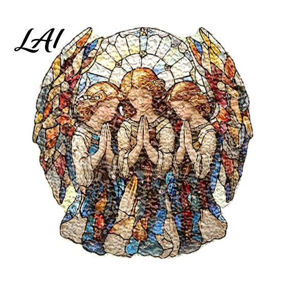 Transparent Acrylic Window Art Moon-Shaped Wreath Hanging Ornament Butterfly Angel Floral Stained Glass Style Mosaic Daily Home Furnishings
