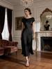 Elegant Haute Couture French Acetate Evening Gown with Draped Neckline