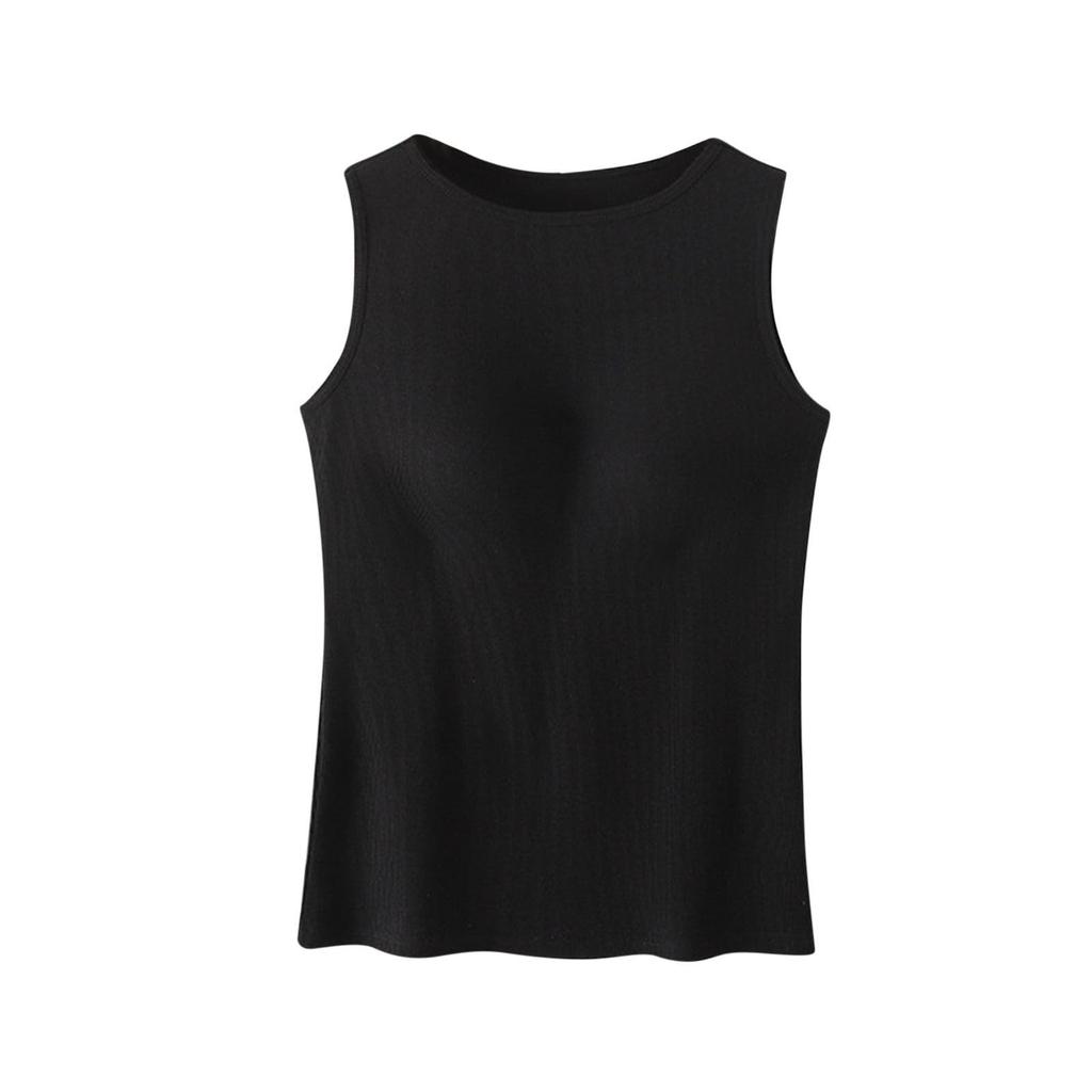 Women's Solid Color Padded Summer Vest With Shoulder Slim Fit Bottoming Sleeveless Vest