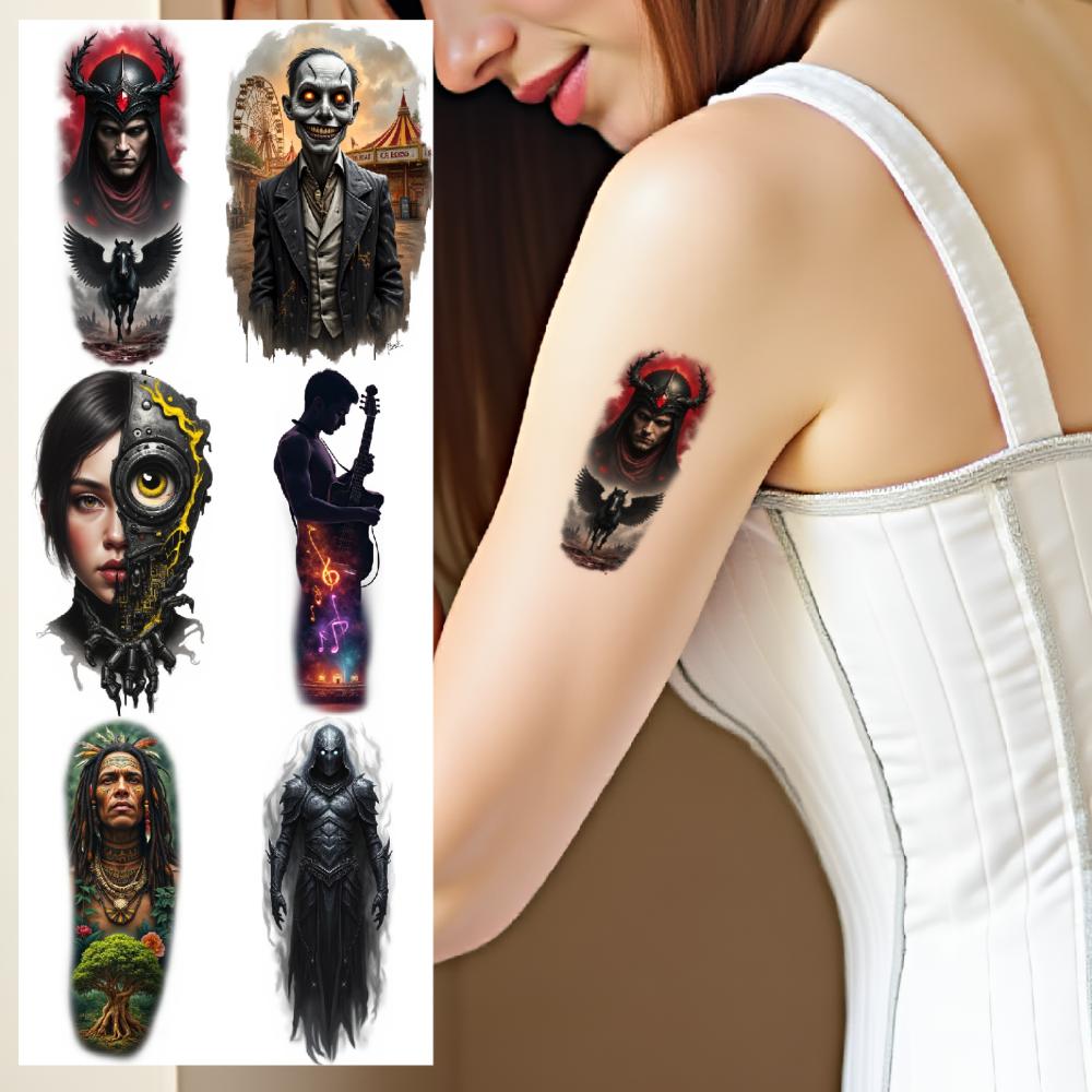 9pcs Temporary Tattoo Waterproof Long-lasting Body Stickers Hooded Warrior Female Tattoos Warrior Tattoo For Arms Male Back