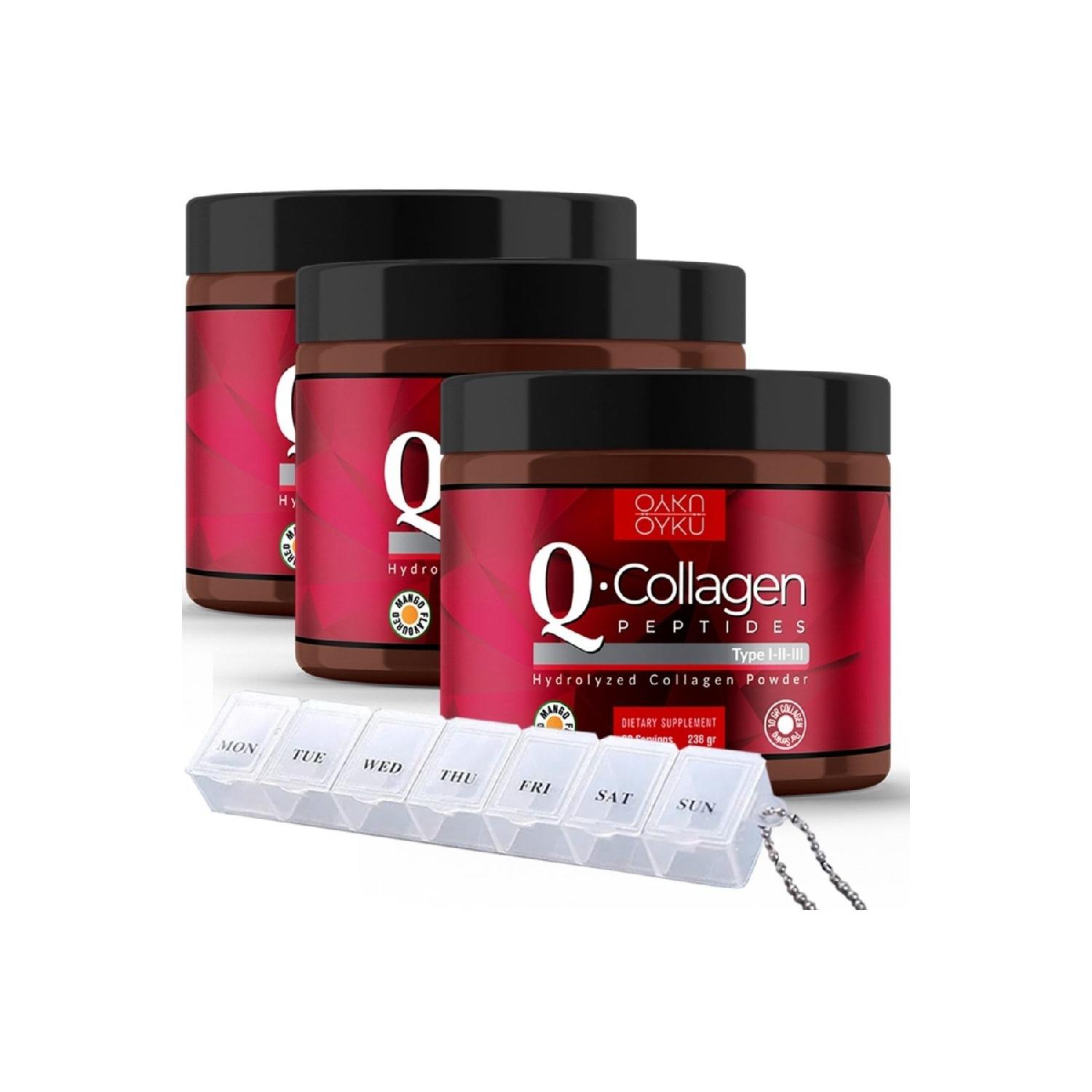 

Q-collagen / Collagen / Collagen / Type 1-2-3 Vitamin C (238gr Powder) 3 Boxes / Drug Box Gift