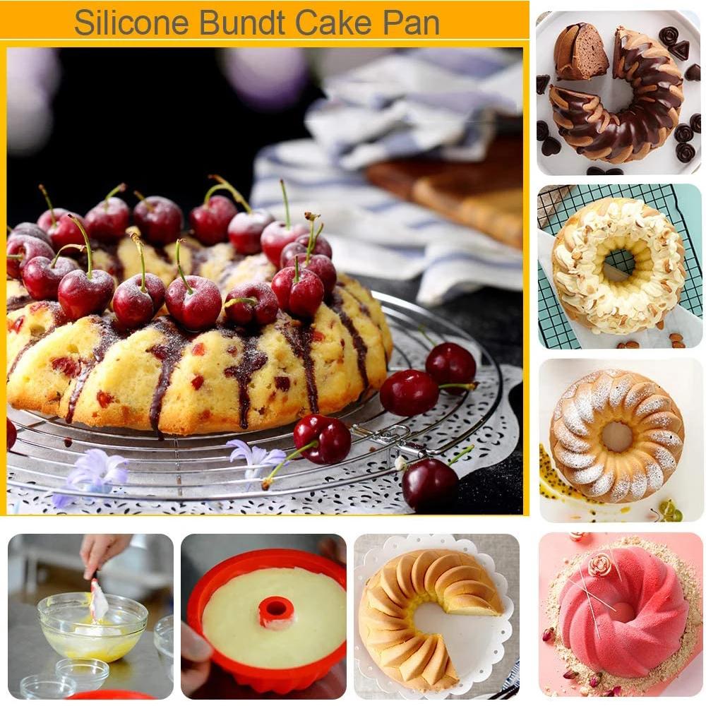 1pc Cake Silicone Mold 9 Inch Red Large Hollow Round Cake Molds DIY Toast Bread Baking Tool Chocolate Mold Jelly Pudding Mold