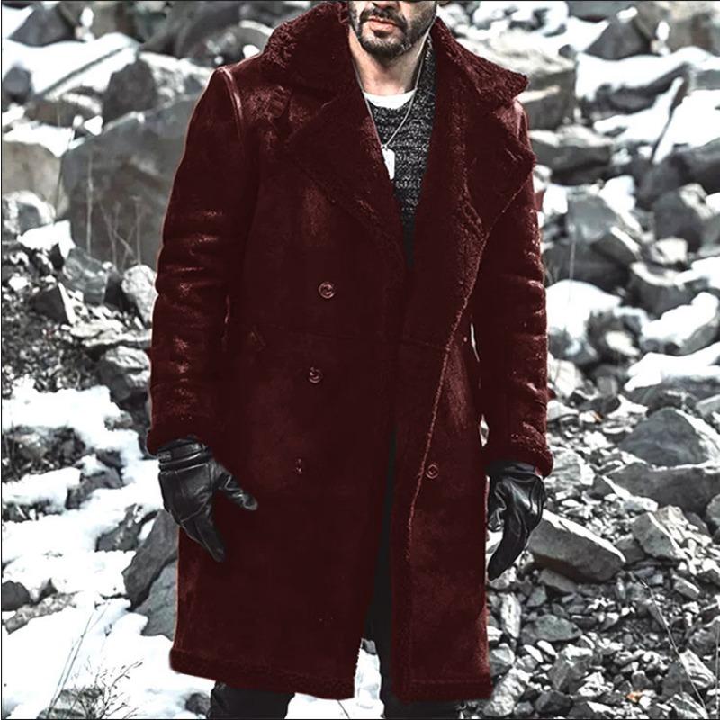 Men European Size Thickened Warm Faux Suede Long Zipper Jacket Winter Outerwear