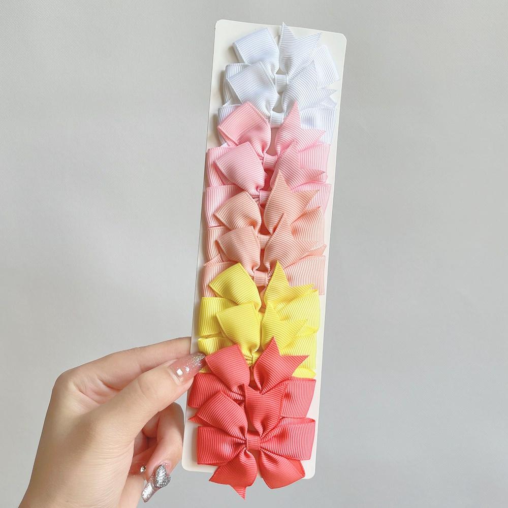 10Pcs Solid Color Grosgrain Ribbon Bow Hair Clip for Girls Lovely Cheer Bowknot Hairpin Barrettes Headwear Baby Hair Accessories