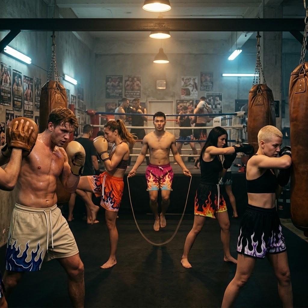 3D Print Shorts Graphic Flame Fire Training Muay Thai Kickboxing Boxing MMA Unisex Gym Fitness Workout Quick Dry Elastic Waist