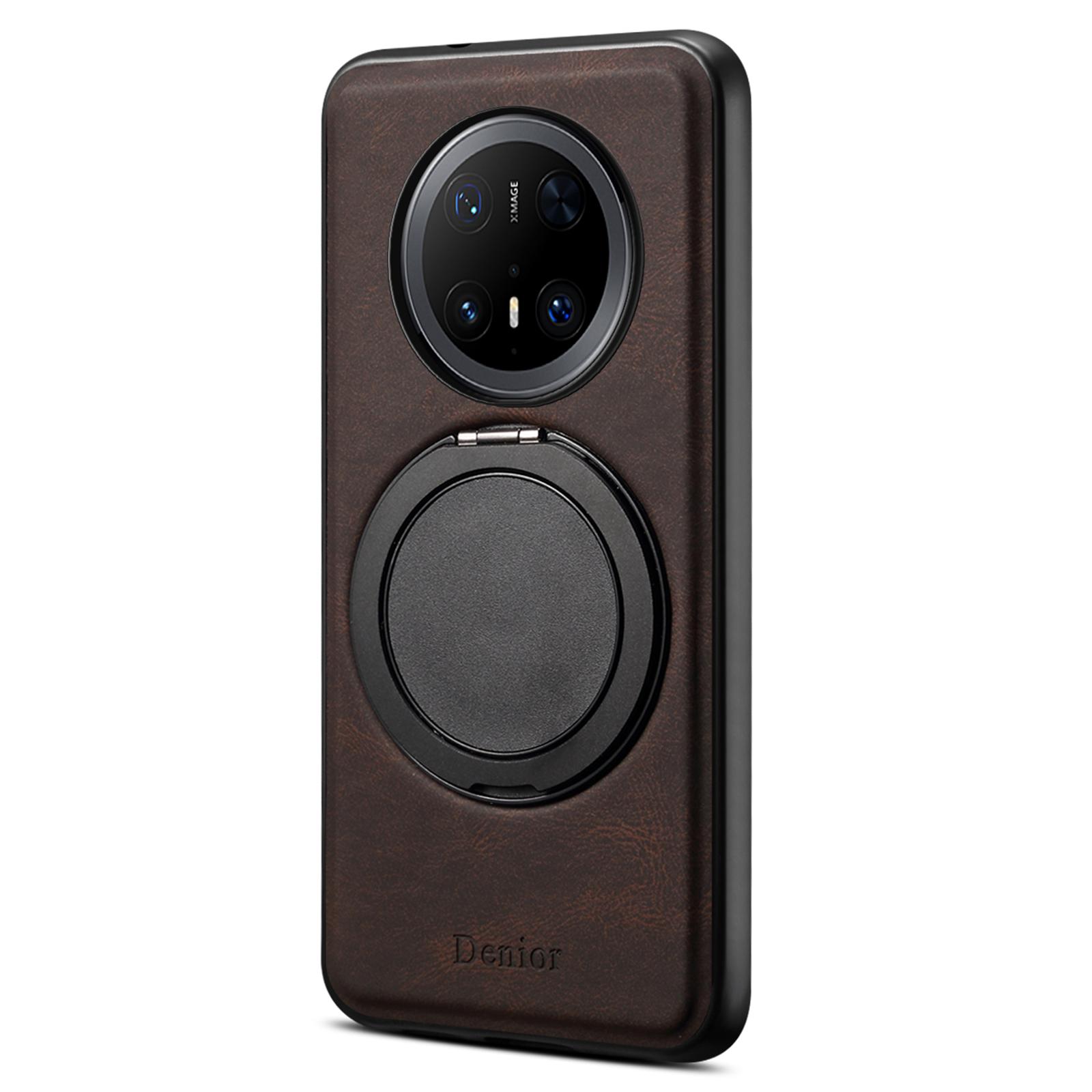 

DENIOR A14 For Huawei Mate 70 Pro/Mate 70 Pro+ Magnetic Case Rotary Kickstand Leather PC TPU Phone Cover Brown