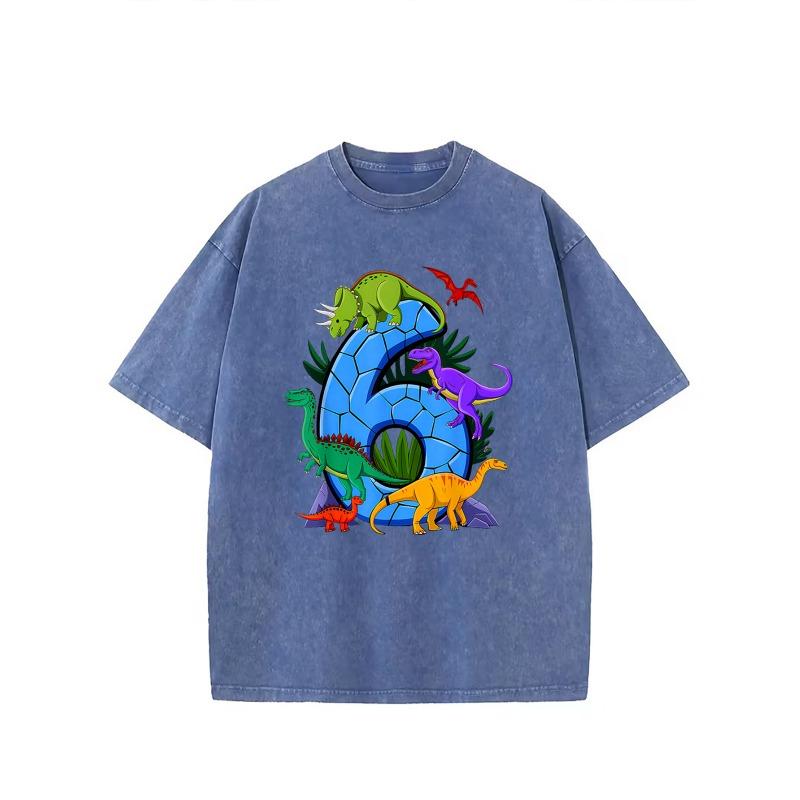 

Dinosaur T-Shirt - Vintage Distressed Stone Texture Graphic Tee with Colorful Dinosaurs, Rugged Industrial Style Crew Neck Short Sleeve Top for Men 5XL