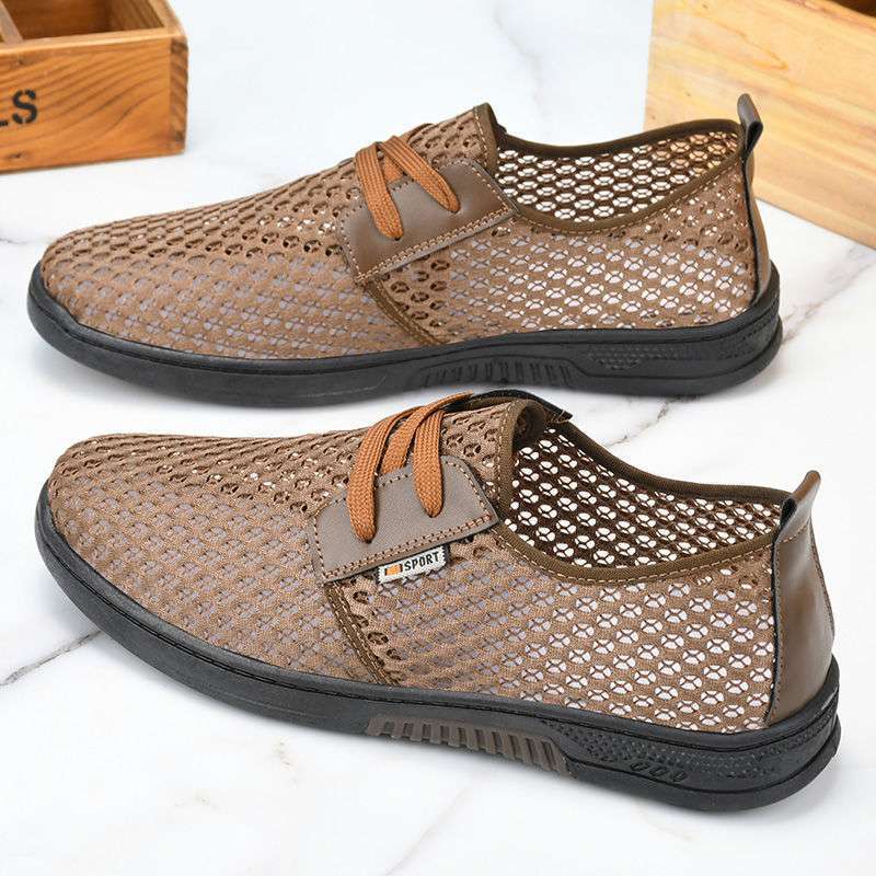 2025 summer new men's net shoes light breathable hollow mesh shoes soft sole non-slip light casual shoes men's sandals