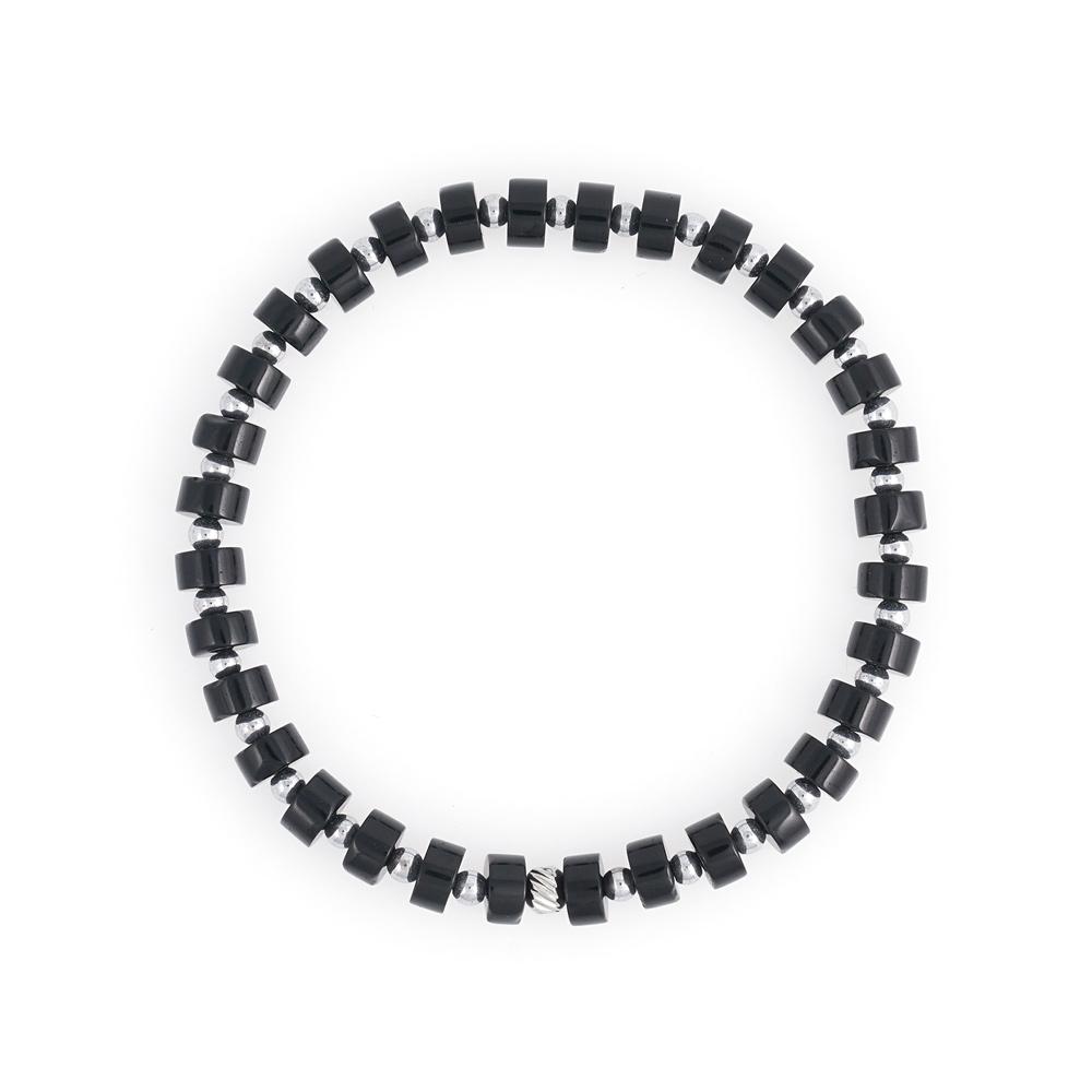 Jbans Classic Silver Ball Point 6Mm Black Rondelle Onyx Gemstone Bracelet (C2401Ac1090_Bk)