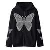 Womens Butterfly Print Zip Hoodie Streetwear Casual Comfort Loose Fit Sweatshirt