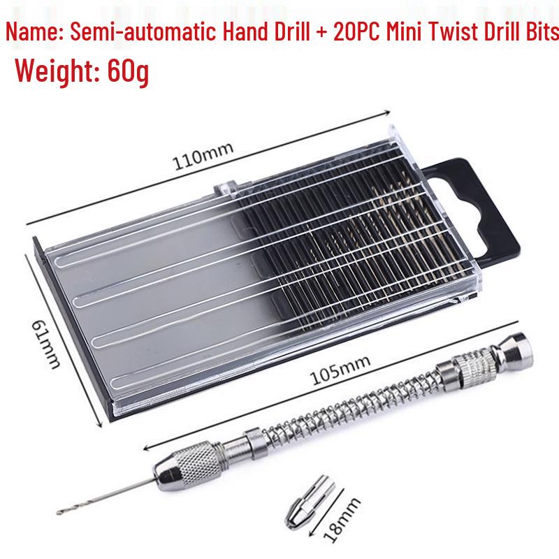 Wenwan Semi-Automatic Hand-Twist Drill with 20 Mini Twist Bits for Carving and Punching Nuts