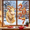 Professional Holiday Window Sticker 2027 Year of Goat Cling Golden‑White Zodiac Static Glass Cling Sticker Lunar New Spring Festival Decor