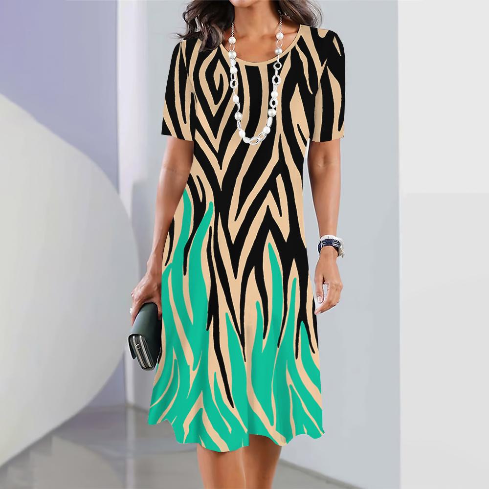 2026 Spring and Summer New Dresses Outdoor Fashion Short Sleeve Irregular Pattern Print Hawaii Vacation Style Dresses