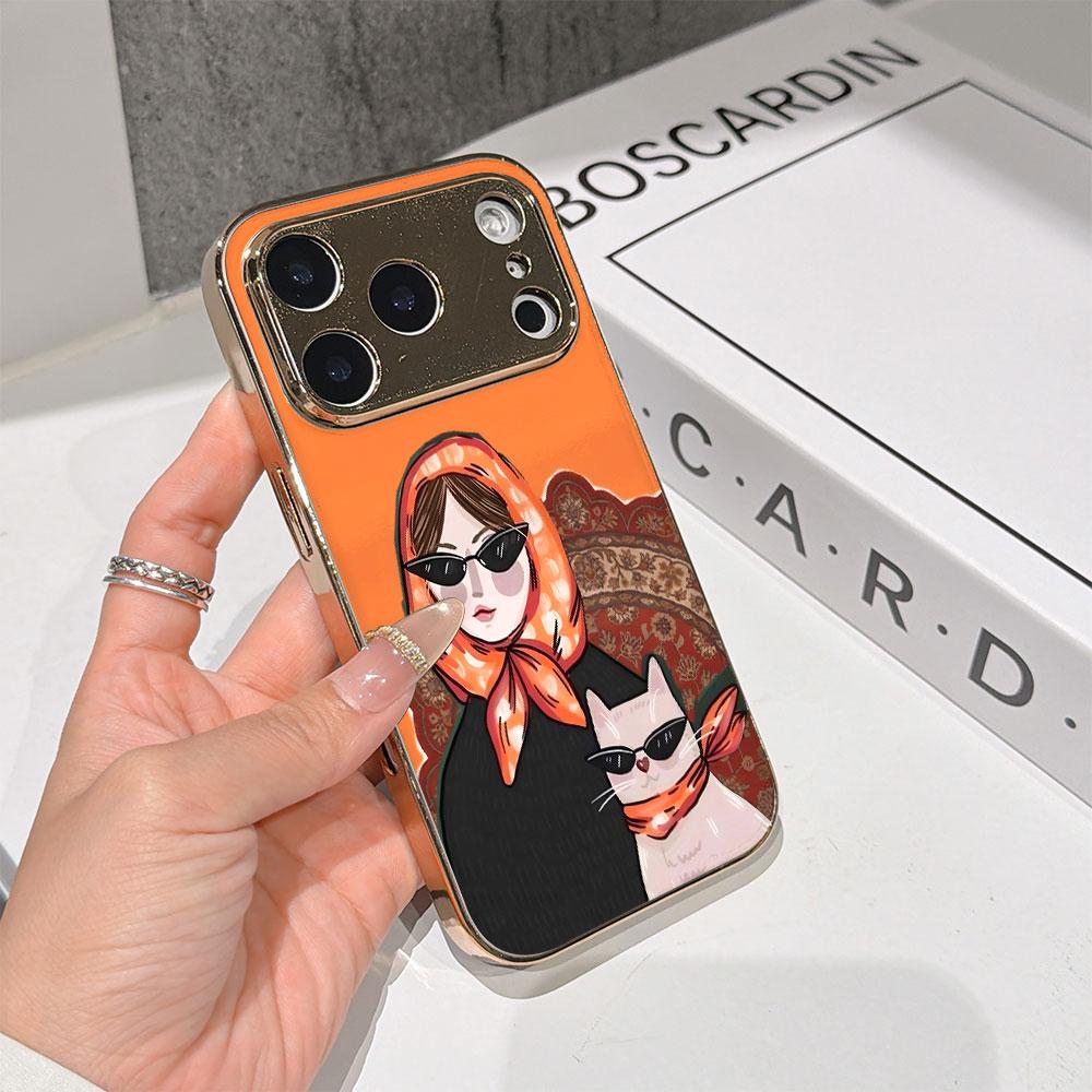 Lucky Start Phone Case For iPhone 17 16 15 14 13 12 11 Pro Max 16E Gold Electroplated Glass Shell Orange Cool Duo Cover