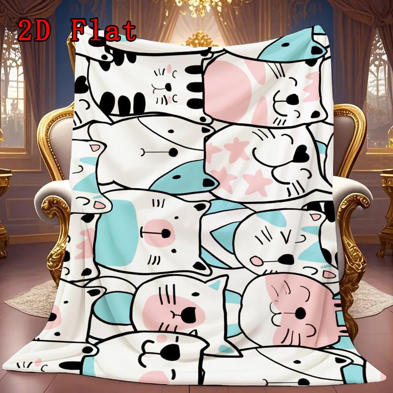 Cozy Cute Cartoon Cat & Animal Print 2D Flat Pattern Flannel Blanket High Quality All Seasons Warmth and Comfort Perfect for Christmas Gifts.