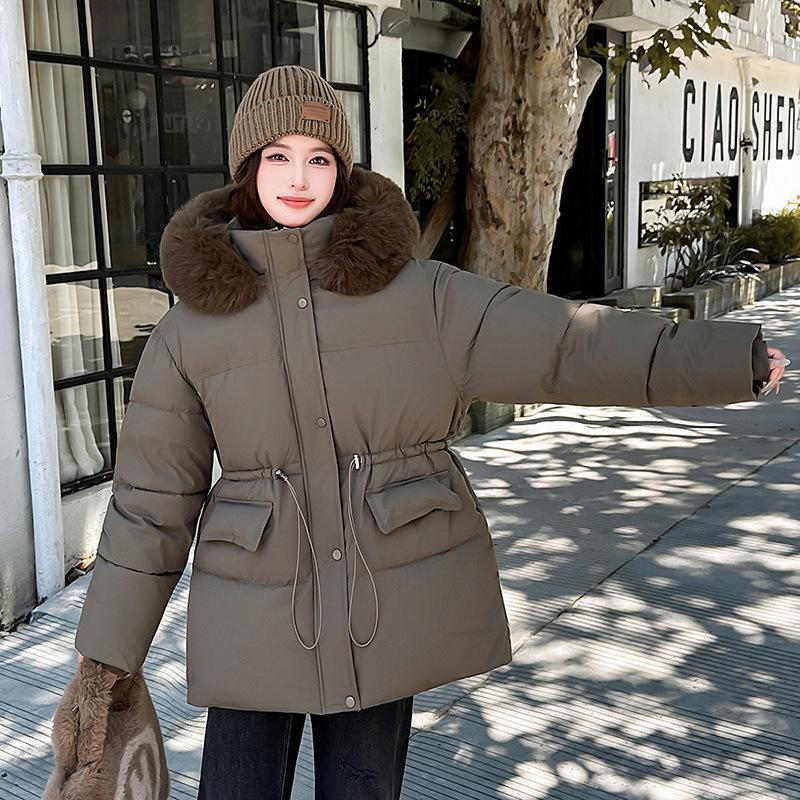 Waist Down Cotton Clothes Women's Long Thickened Warm Big Fur Neck Cotton-padded Clothes Jacket Tide