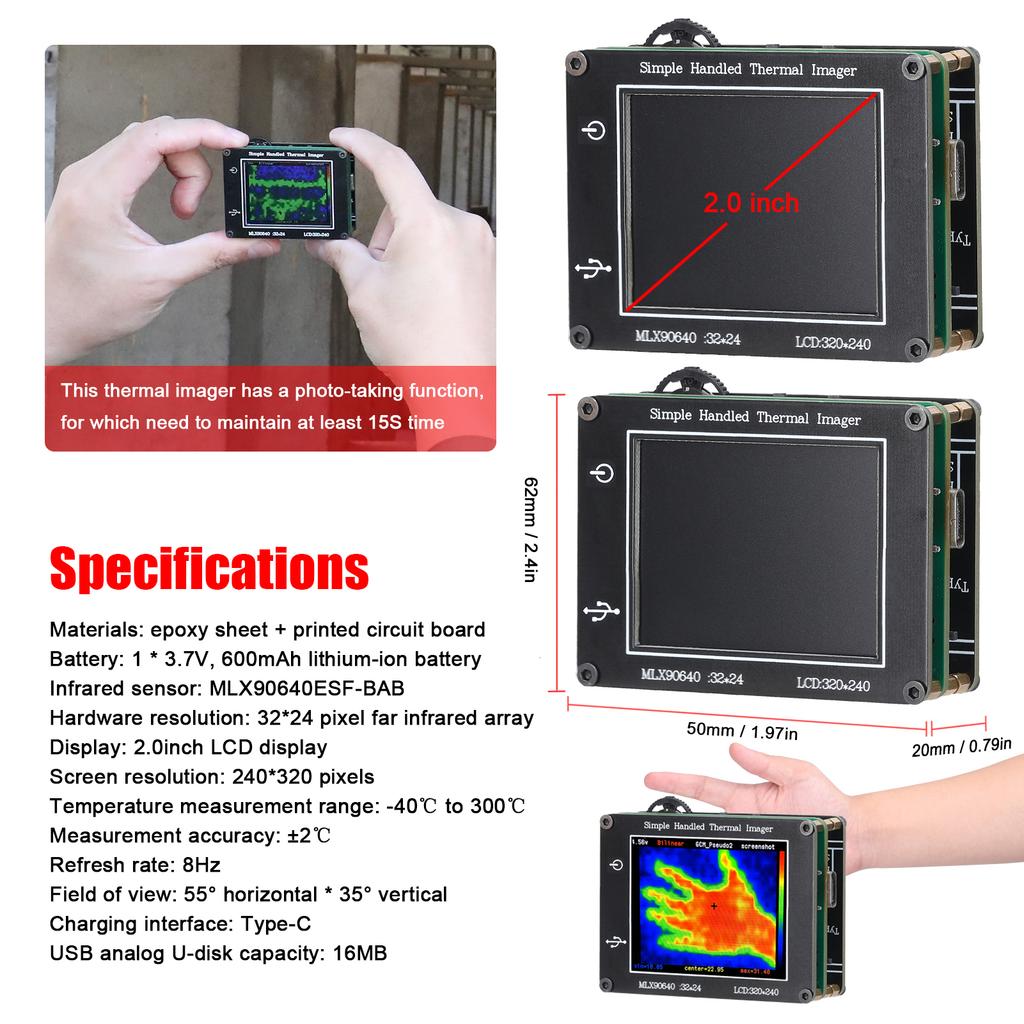 Thermal Imager Simple Handheld 2.0 Inch LCD Color Screen 240*320 Resolution Thermal Imager for Automotive Parts Temperature Detection