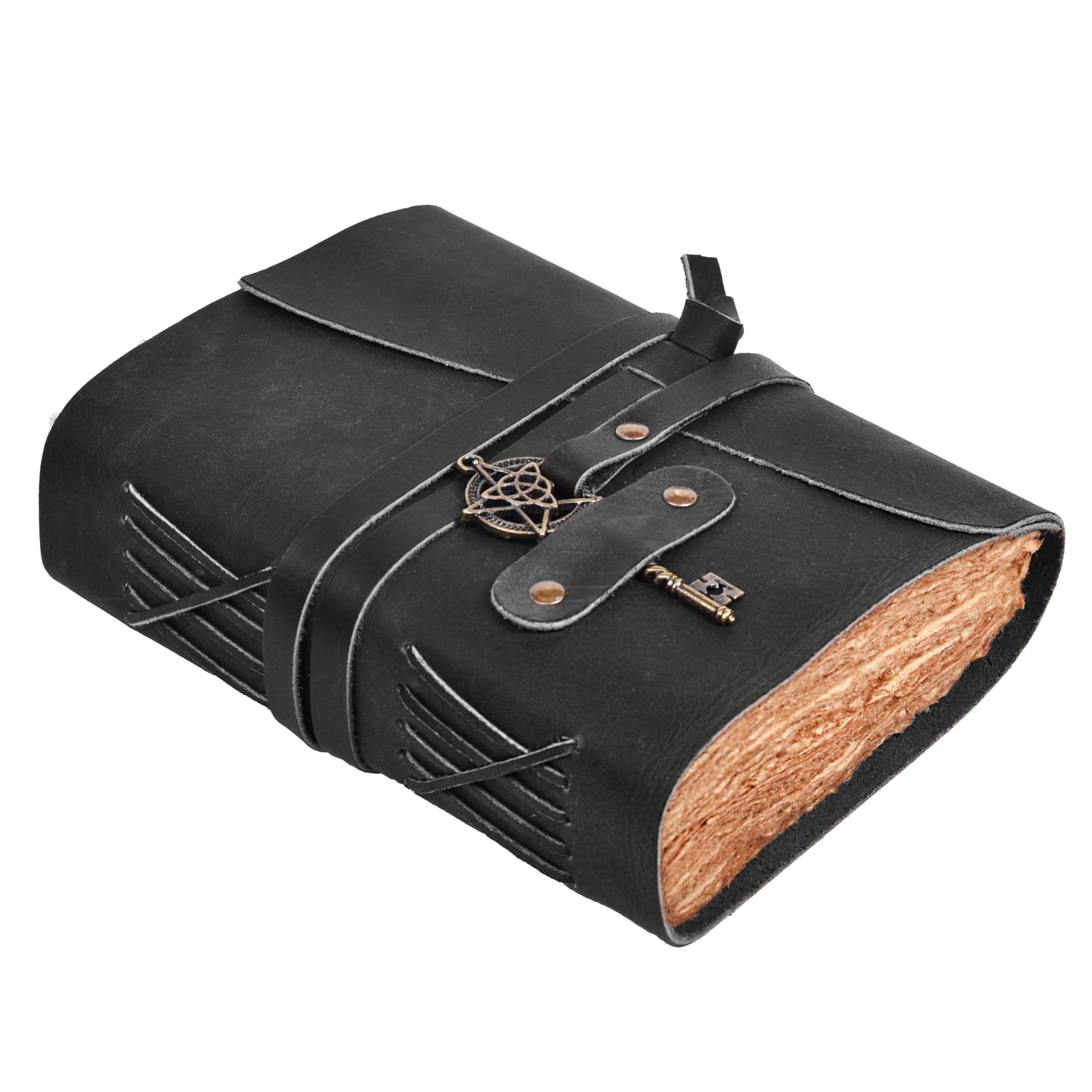 

LEATHER VILLAGE Leather-Bound Vintage Journal for Women & Men - 18x13 cm, Black, 200 Pages of Antique Deckle-Edge Watercolor Paper