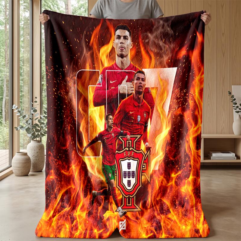 Portugal Football Printed Flannel Blanket Skin Friendly Warm Decorative Throw for Indoor Couch Bed Daily Use