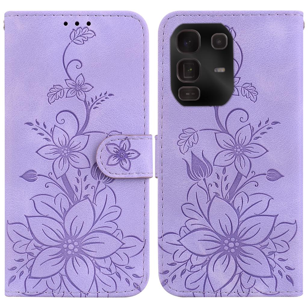 For Infinix Note 50 Pro+ 5G Stand Case Lily Flower Imprint Leather Phone Cover with Wrist Strap