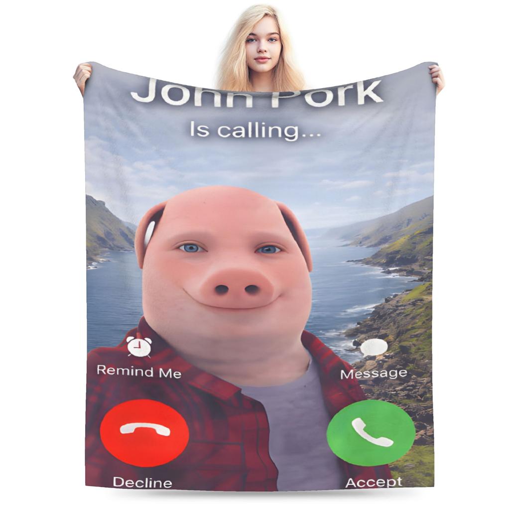 John Pork Is Calling Bedding Throws Warm Graphic Blanket For Couch Chair Plane Travel Flannel Bedspread Bed Cover