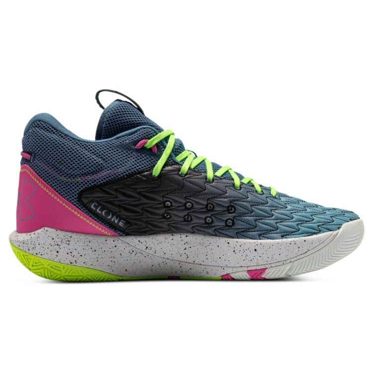 Under Armour Havoc 5 Hovr Clone Round Toe Lace-Up Non-Slip Wear-Resistant Mid-Top Basketball Shoes Unisex Sneaker Pink Green 3025605-300