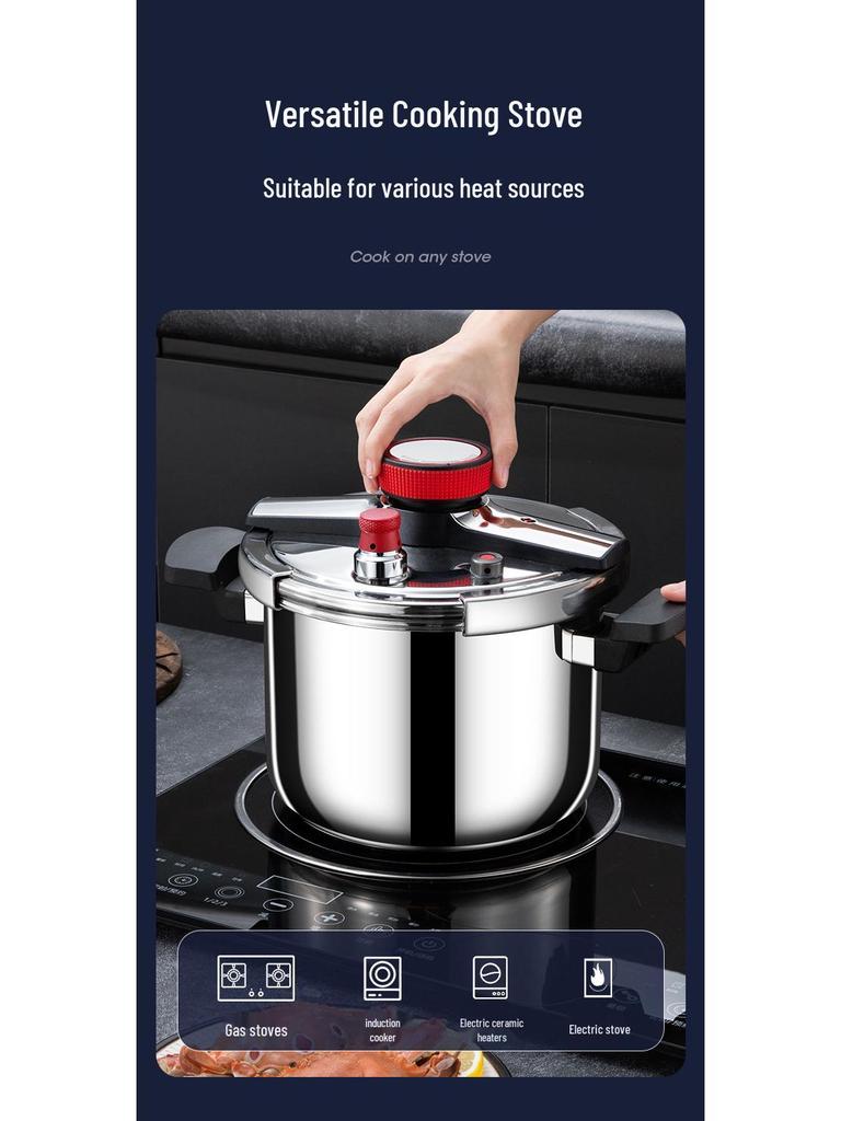 304 Stainless Steel Household Pressure Cooker, Explosion-Proof, Compatible with Induction & Gas Stoves, 4L & 6L, Serves 3-4 People