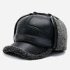 Chapéu de Inverno de Couro com Lã para Homens de Meia-Idade e Idosos - Boina à Prova de Vento e Protetora de Orelhas