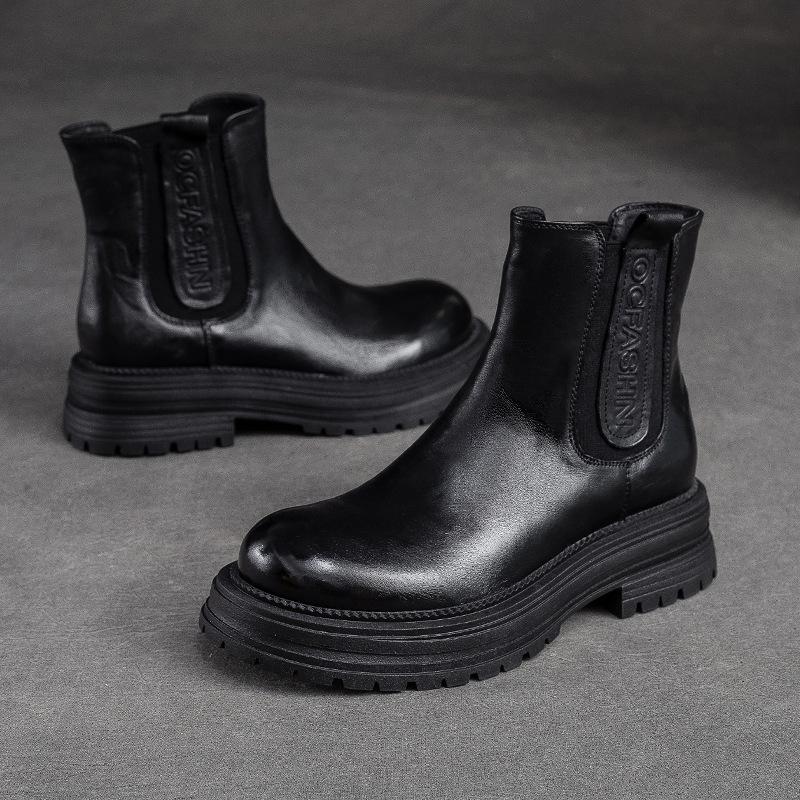 

Женские короткие ботинки Johnature из натуральной кожи с круглым носком, однотонные, на толстой подошве, ручной работы, в стиле ретро, ботильоны 39