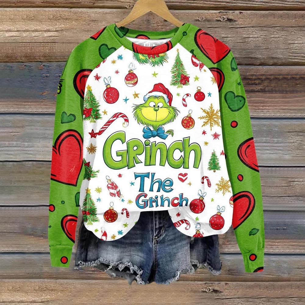 Christmas Fashion Men and Women's T-shirt Green Monster Print O-Neck Pullover Top Casual Outdoor Sweatshirt Kids T-shirt Top Clothing