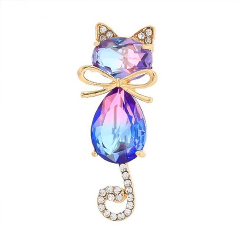 Cute Bow Kitten Cat Brooches For Women's Suit Scarf Simple Rhinestone Lovely Cat Animal Brooch Pins Jewelry Gifts