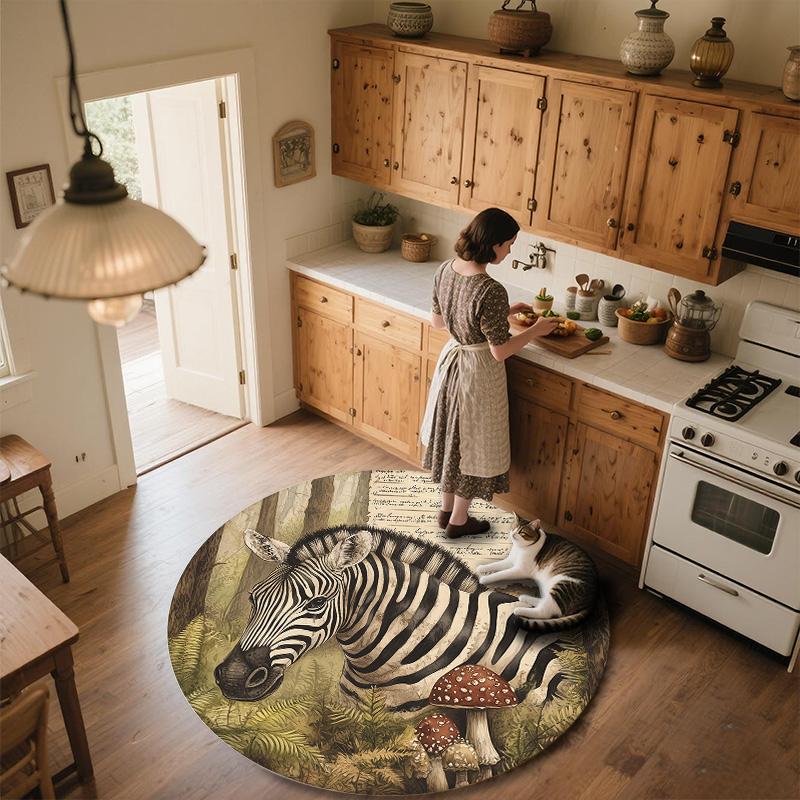 Vintage Mushroom Animals,Round Area Rug,Carpet Rug for Living Room Bedroom Sofa Playroom Decor,Non-slip Floor Mat