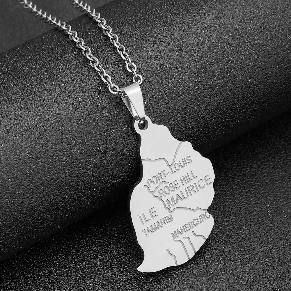 African Golden Mauritius Map Necklace - Geometric Stainless Steel Jewelry for Men & Women