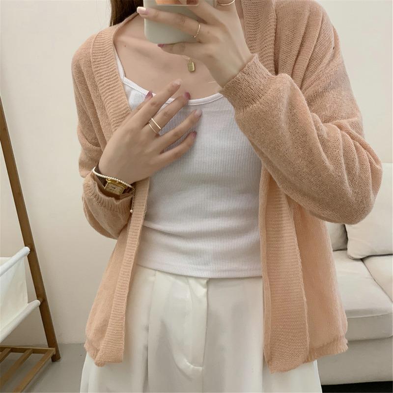 2025 Casual Korean Style Cardigan Women Sweater Long Sleeve Knitted Thin Elegant Jackets Autumn Solid Color Top Knitwear Coats Clothing