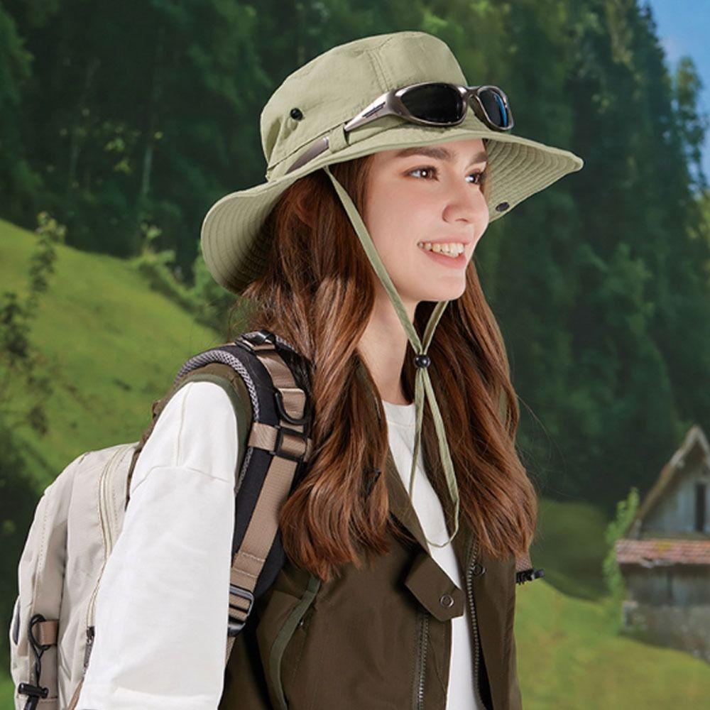 Casual Anti-UV Fisherman Hat Large Brim Waterproof Sunscreen Hats With Glasses Leg Support Bucket Hat Women Men