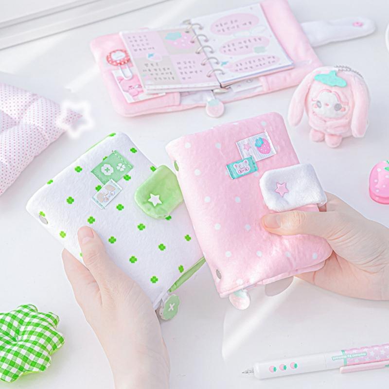 Plush Notebook Cute Plush Dot Pattern Journal Diary Refillable Loose Leaf Design Scrapbook For School Notes And Diary