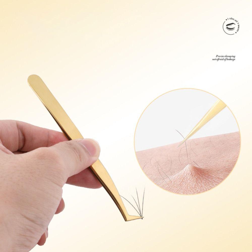 Durable Stainless Steel Lash Extension Tweezers Anti-Slip Gold Curved Tip Tweezers Straight Tweezers Makeup Accessories