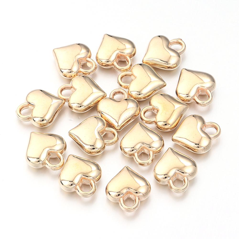 50pcs/lot Gold Color Heart shape Charms CCB Plastic Spacer Beads Pendant For Jewelry Making DIY Crafts Bracelet Earring Necklace