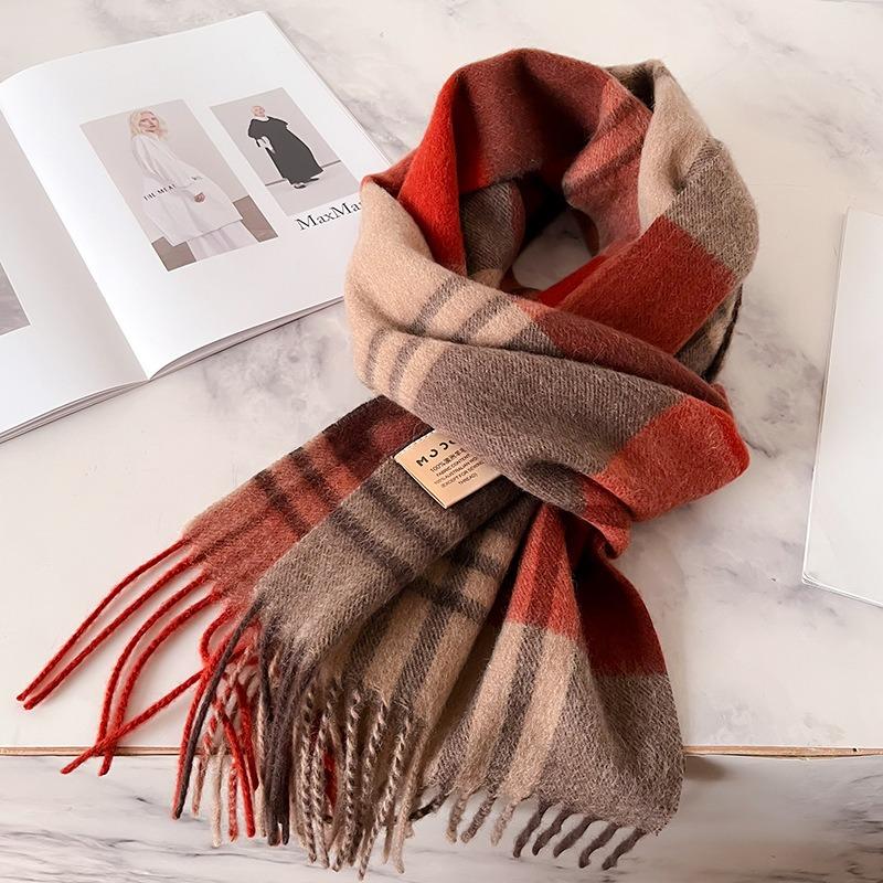 Selected pure wool plaid scarf classic unisex couple winter warm scarf