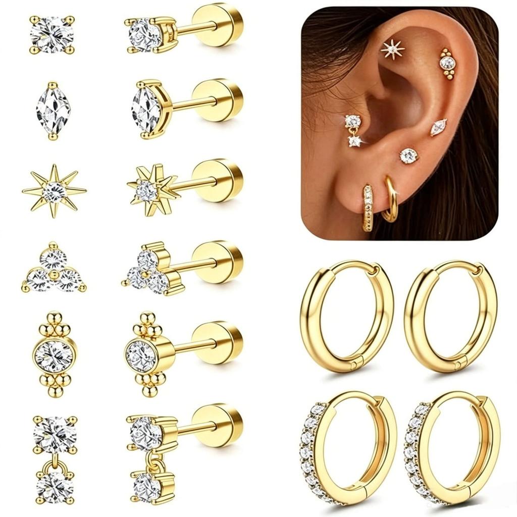 European American Style 316 Stainless Steel Unisex Trendy Ear Nail Set Multi-Style Ear Buckle Piercing Ornaments