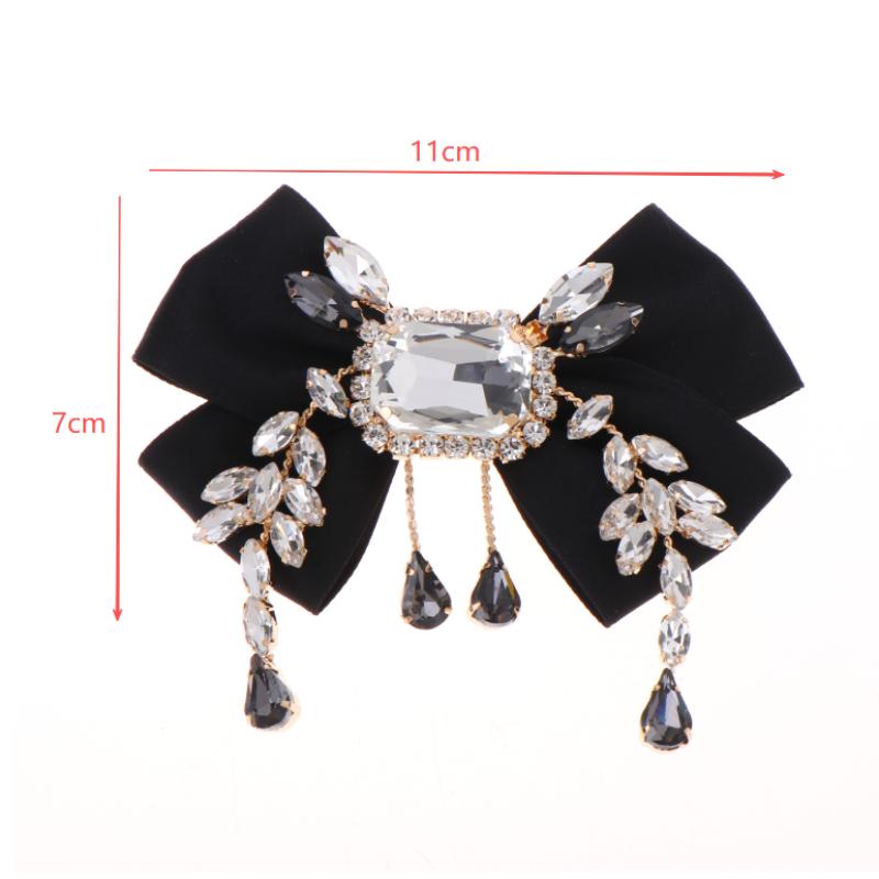 New New Fabric Bowknot Brooches Rhinestone Tassel Bow Tie Female Shirt Collar Pin Vintage Corsage For Women Accessories