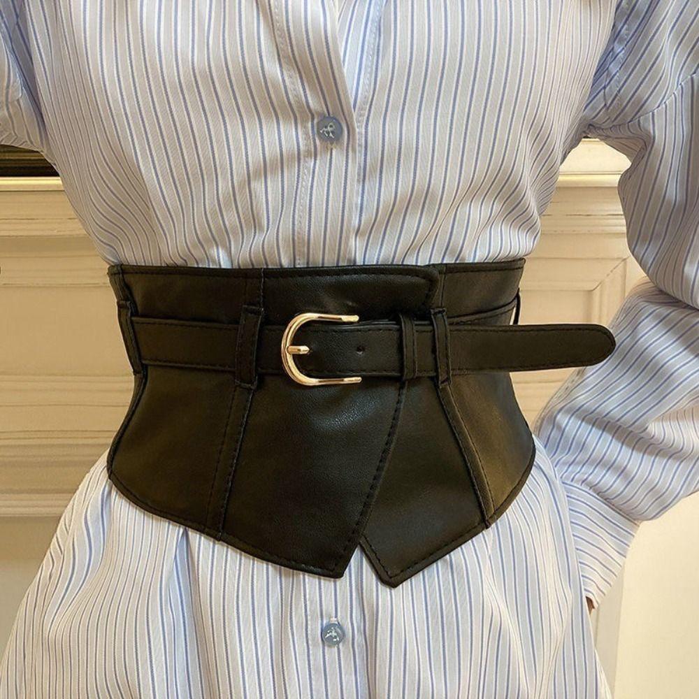 PU Leather Elastic Cummerbunds Adjustable Waist Corset Punk Wide Belt  Outfits