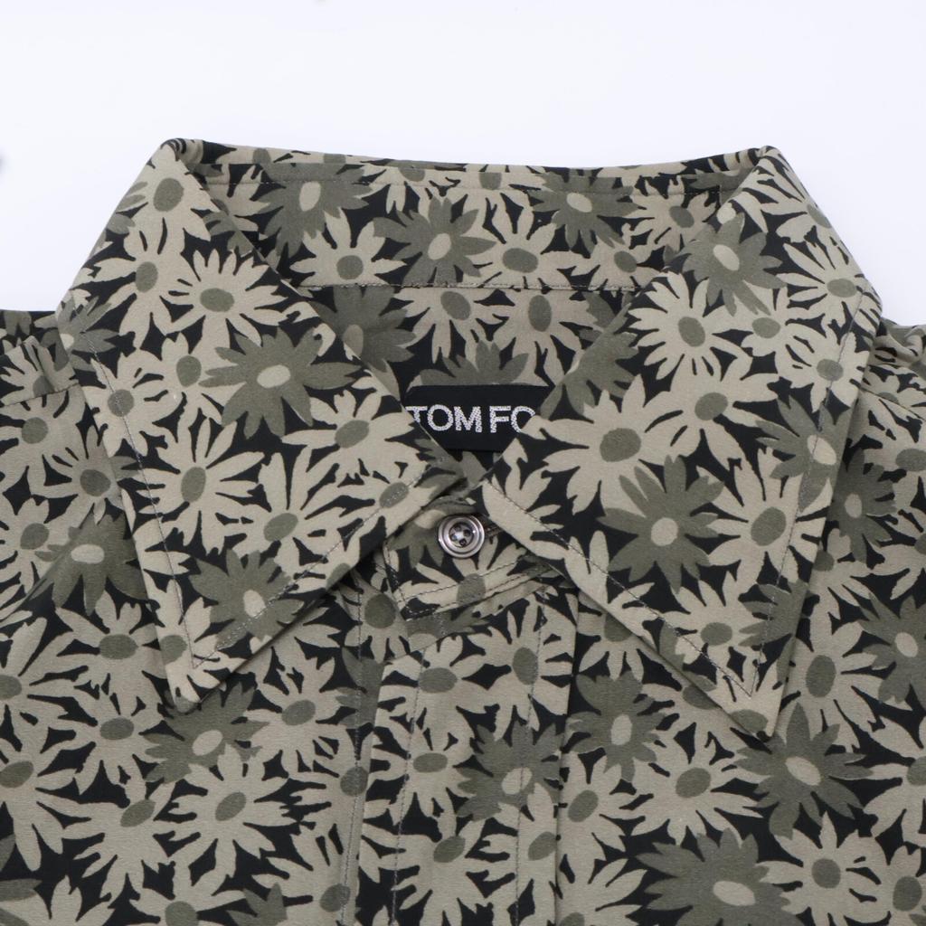 TOM FORD 3FT941 94Y1DP Flower print shirt tops 39 Black Grey Khaki FlowerUsed