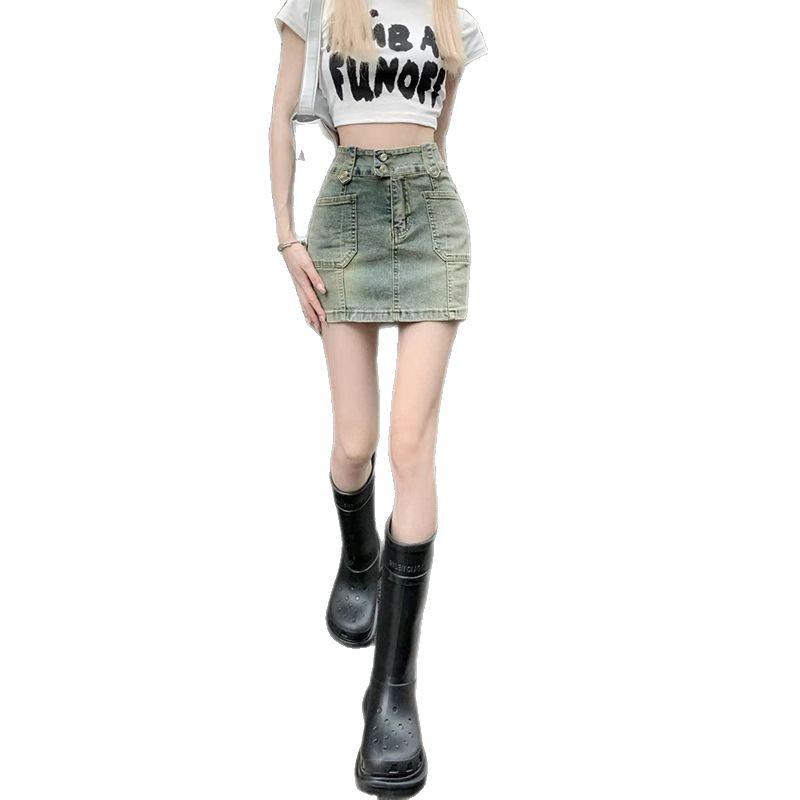 **Summer 2025 High-Waist Retro Denim A-Line Mini Skirt**