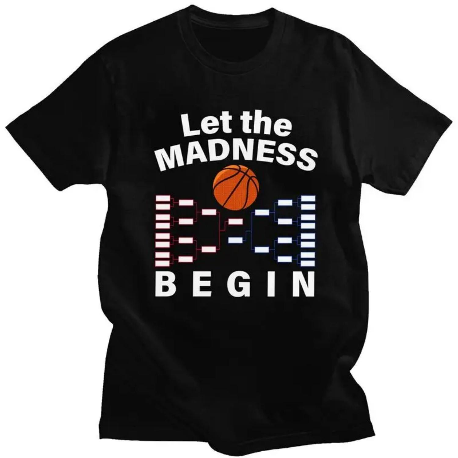 Custom Mens Let The Madness Begin Basketball T Shirts Short Sleeve Cotton Tshirts Classic T-shirt Leisure Tees Slim Fit Clothes S разноцветный